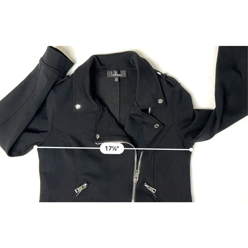 Lulu's Motorcycle‎ Black Rayon Jacket Retro Exposed Zippers XS 60s Bikercore